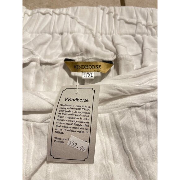 Windhorse Womens White Flowy Boho Cotton Elastic Waist Wide-Leg Pants L/XL - Picture 13 of 17